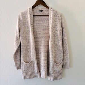 Talbots Cream Rainbow Multicolor Open-Front Cardigan XS Deep Pockets Long Sleeve